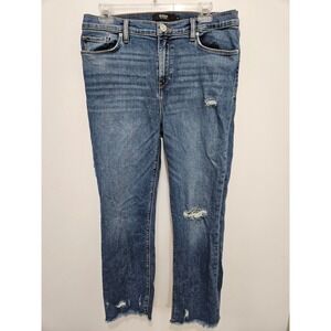 Hudson‎ Nico Straight Leg Distressed Raw Hem Jeans Medium Wash Blue Size 32